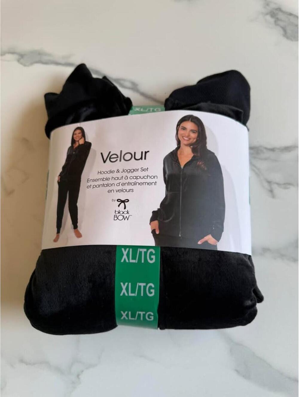 black BOW Velour Hoodie & Jogger Set XL/TG